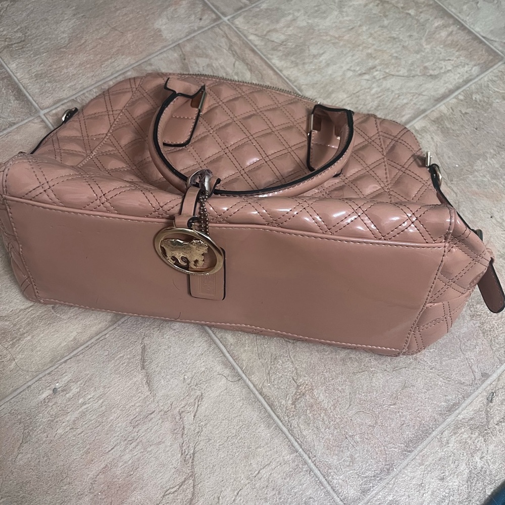 Shiny pastel blush nude purse